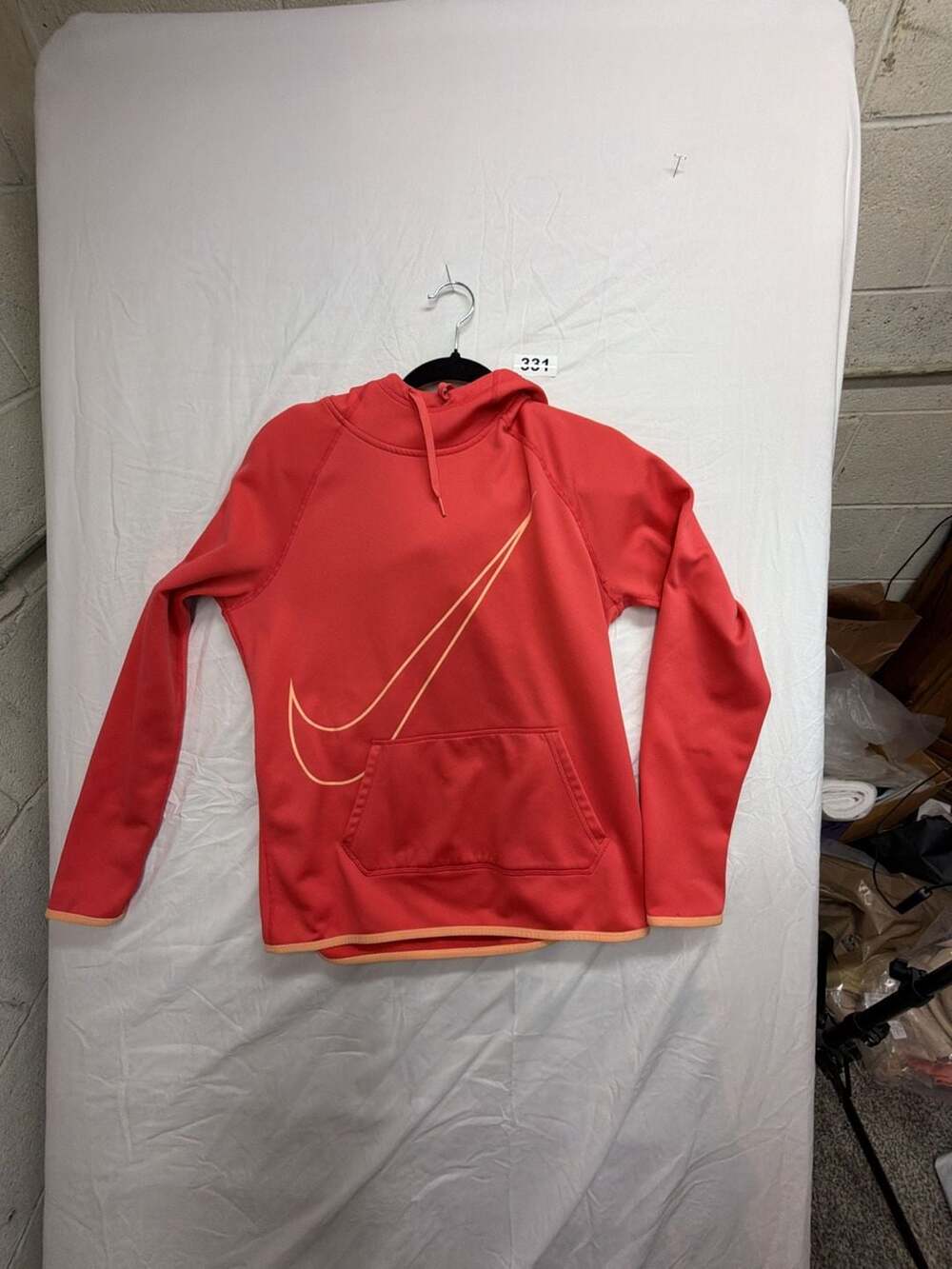 Nike Dri-Fit Coral Orange Big Swoosh Logo Pullover Hoodie Sweatshirt Size M